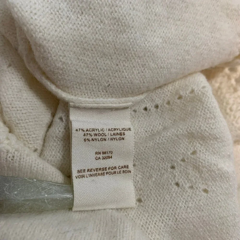 Free People Cream Embroidered Pointelle Crochet‎ Trim V-Neck Sweater Medium